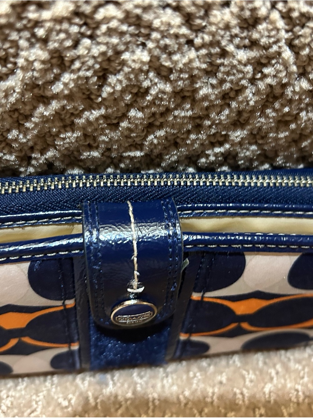 Coach Navy Orange White C Signature Zip Wallet. Like New. License window coin - Picture 4 of 8